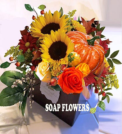 Fall Soap Sunflower Pumpkin Arrangement